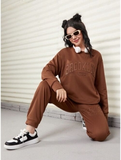Teen Girl Solid Drop Shoulder Sweatshirt & Sweatpants