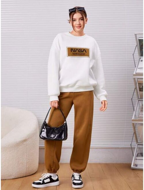 Shein Teen Girl Letter Graphic Drop Shoulder Sweatshirt & Sweatpants