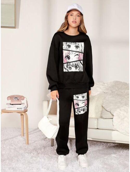 SHEIN Teen Girls Figure Graphic Pullover & Sweatpants