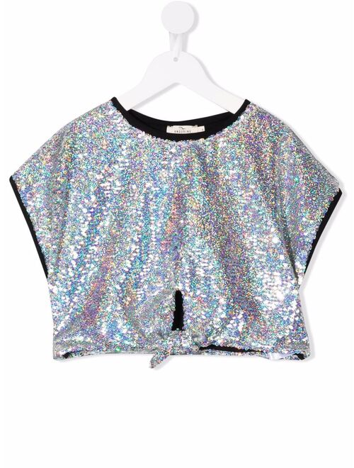 Andorine sequinned tie-front top