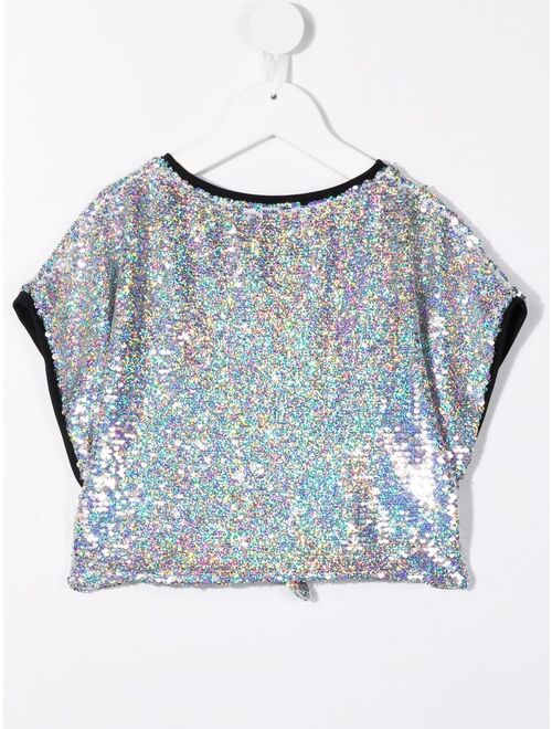 Andorine sequinned tie-front top