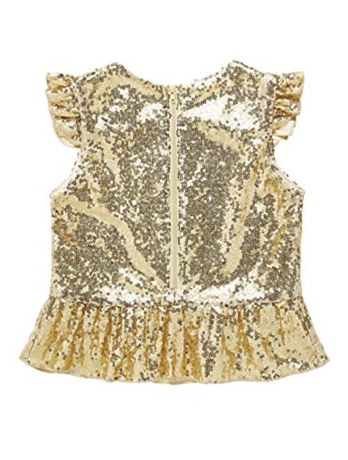 TiaoBug Girls Sparkle Sequins Dance Crop Tops Sleeveless Round Neck Camisole Tank Tops Cheer Jazz Performance Vest Shirt