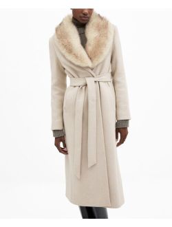 Women's Faux Fur Collar Detachable Wool Coat