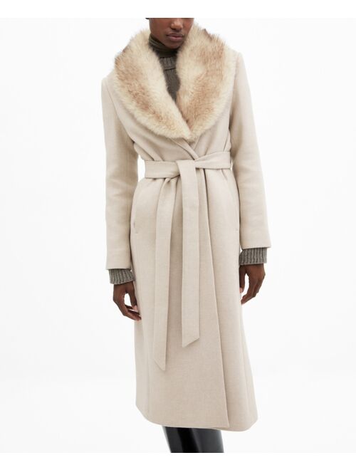 MANGO Women's Faux Fur Collar Detachable Wool Coat