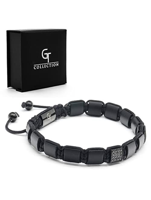 GT collection Men's Flat Bead Bracelet - Used for Its Grounding Effects 100% Natural - Adjustable Gemstones Beaded Bracelet for Mens