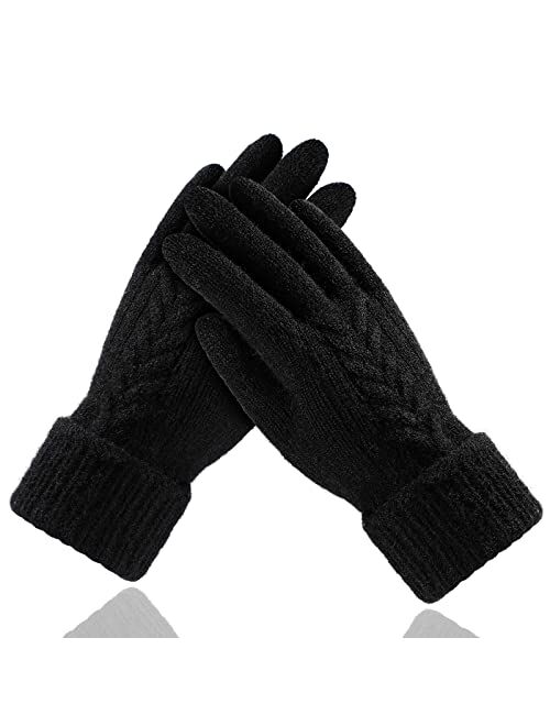 Achiou Winter Gloves for Women, Warm Touch Screen Texting Gloves, Womens Knit Glove Soft Thick Fleece Lined