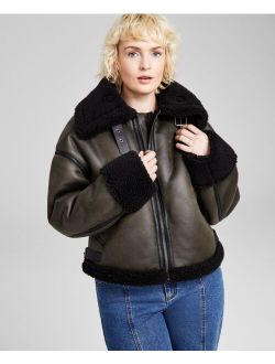 Women's Faux-Shearling Moto Jacket, Created for Macy's
