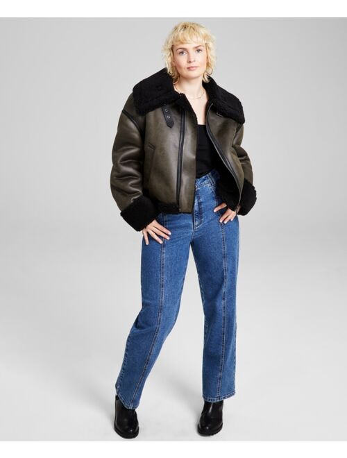AND NOW THIS Women's Faux-Shearling Moto Jacket, Created for Macy's