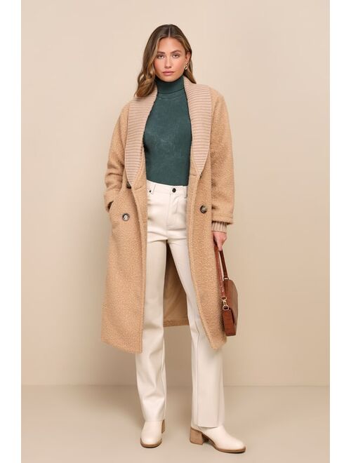 Lulus Elevated Autumn Beige Teddy Double Breasted Coat