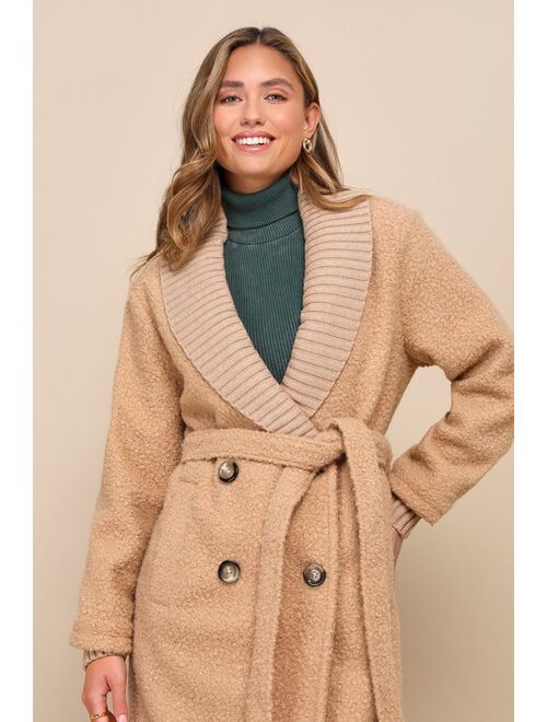 Lulus Elevated Autumn Beige Teddy Double Breasted Coat
