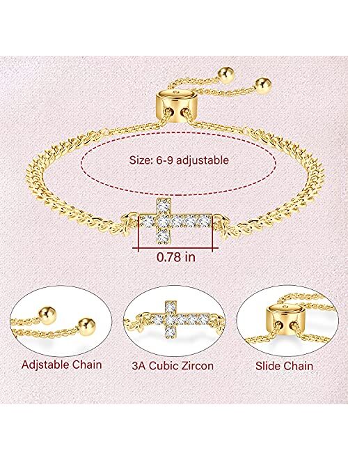 Apsvo Evil Eye Bracelet, Sideway Cross Bracelet, Silver/Gold/Rose Gold Bracelet for Women Girls Adjustable Slide Chain Jewelry