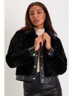 Upscale Comfort Black Faux Fur Button-Up Jacket