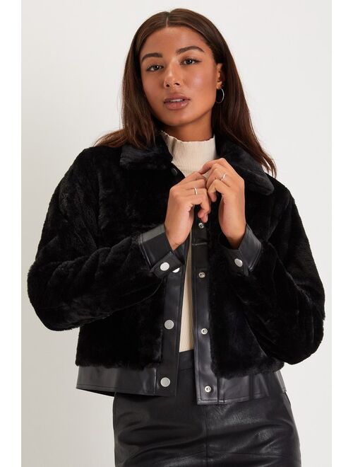Lulus Upscale Comfort Black Faux Fur Button-Up Jacket