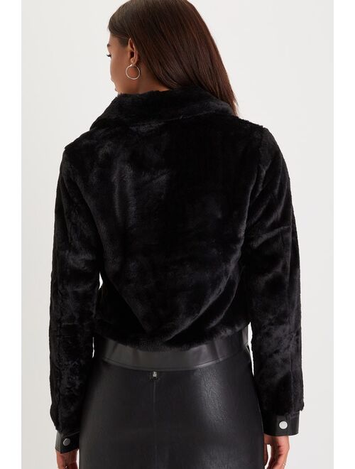 Lulus Upscale Comfort Black Faux Fur Button-Up Jacket