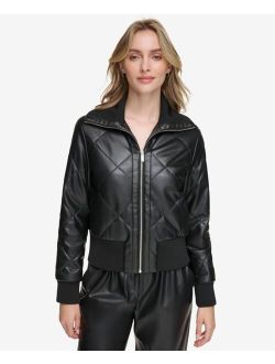 Women's Quilted Faux-Leather Jacket