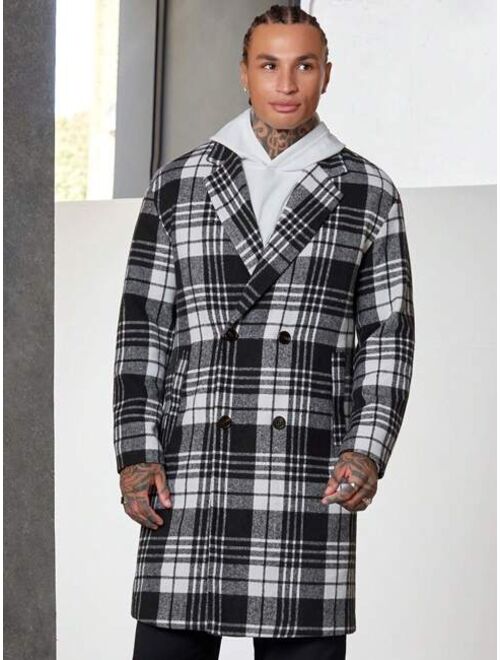 Shein Manfinity Hypemode Men Plaid Double Breasted Overcoat