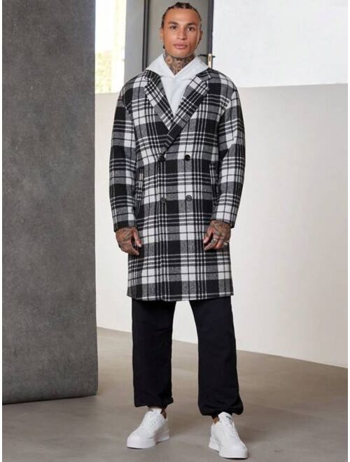 Shein Manfinity Hypemode Men Plaid Double Breasted Overcoat