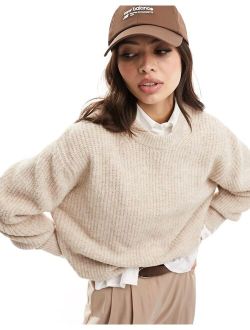 fluffy crew neck sweater in oatmeal