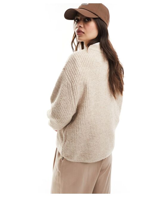 ASOS DESIGN fluffy crew neck sweater in oatmeal