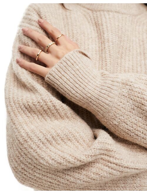 ASOS DESIGN fluffy crew neck sweater in oatmeal
