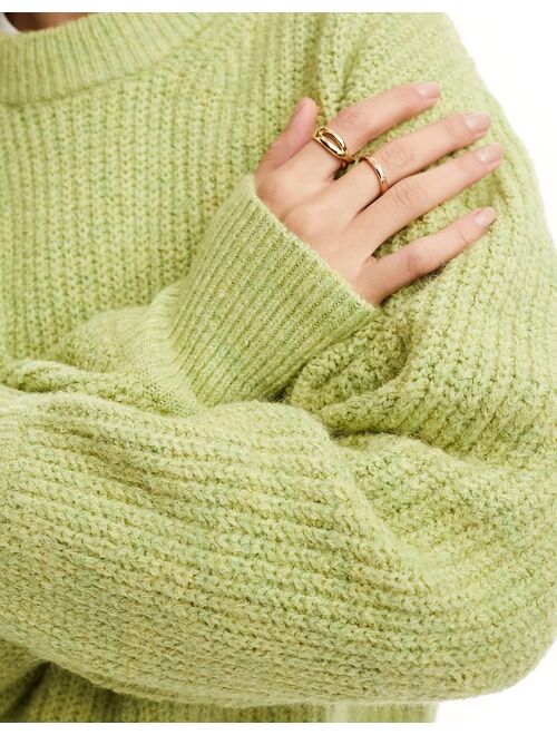 ASOS DESIGN fluffy crew neck sweater in green