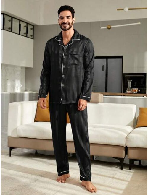 Men s Striped Contrast Trim Loungewear Suit