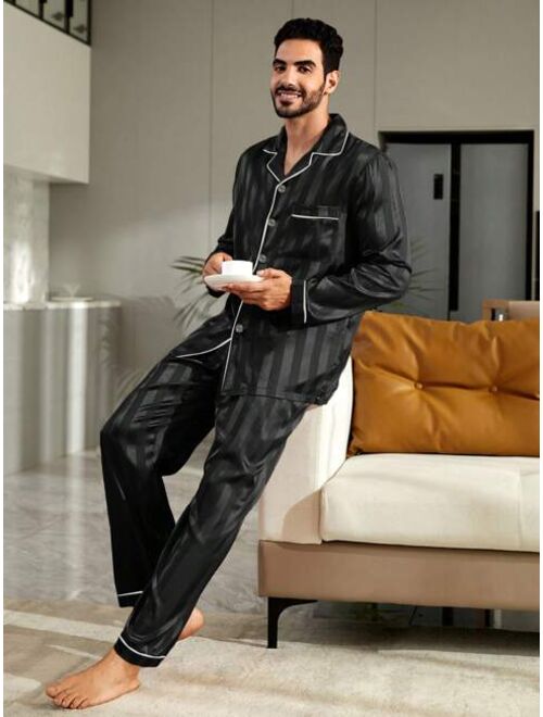 Men s Striped Contrast Trim Loungewear Suit