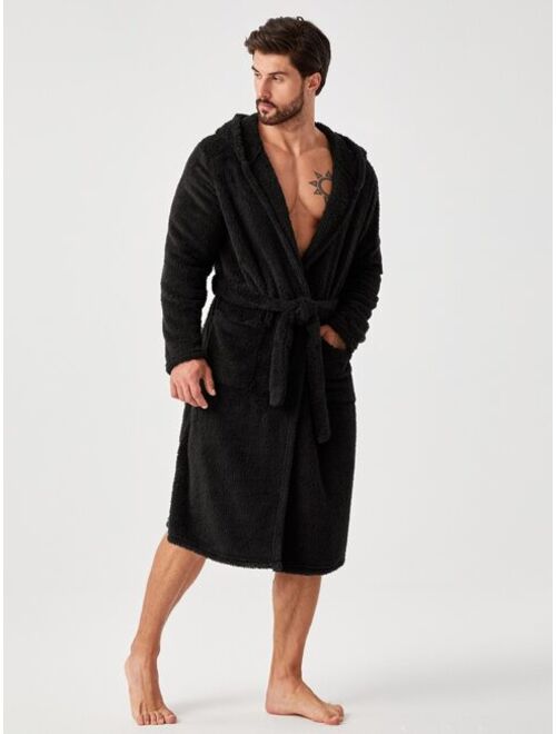 Men Dual Pocket Hooded Belted Sleep Robe