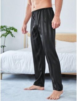 Men Striped Jacquard Satin Pajama Pants
