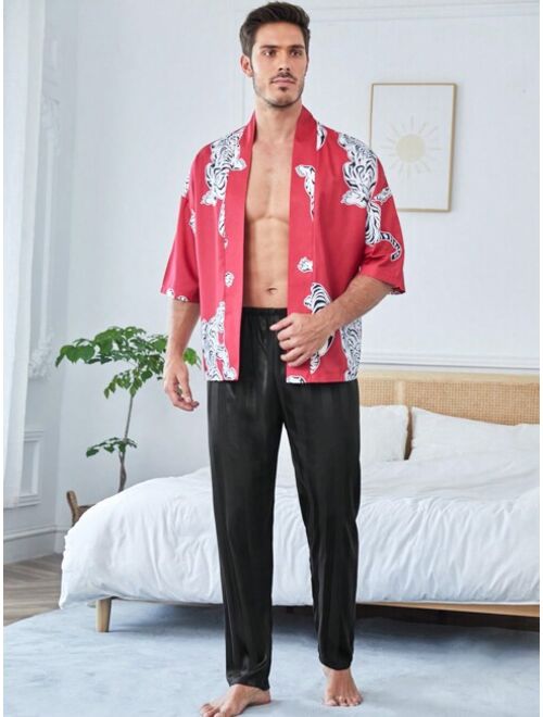Men Striped Jacquard Satin Pajama Pants