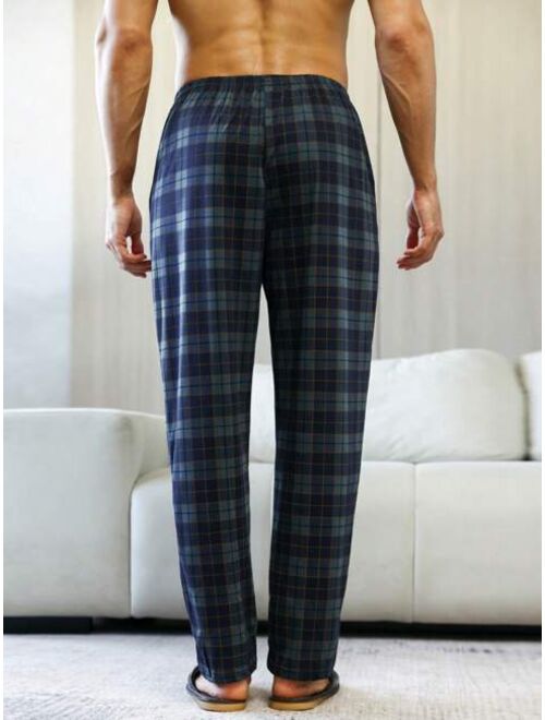 Men Plaid Print Slant Pocket Sleep Pants