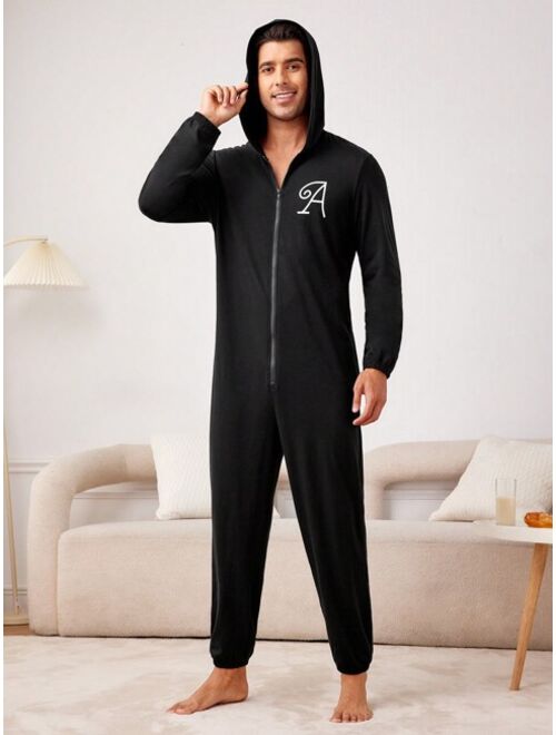 Men s Front Zipper Hooded Jumpsuit Pajamas