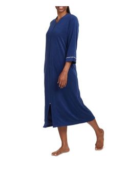 MISS ELAINE Women's Solid-Color Long-Sleeve Zip Robe