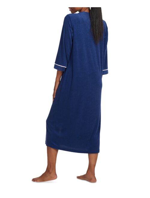 MISS ELAINE Women's Solid-Color Long-Sleeve Zip Robe