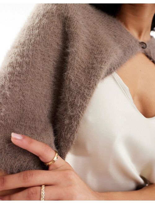 NA-KD fuzzy knit buttoned cape in beige