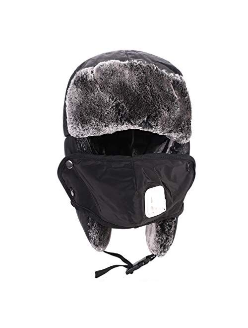Itoda Kids Trapper Skiing Hat Russian Winter Thermal Warm Waterproof Windproof Hunting Thick Outdoor Snowboard Cycling Breathable Trooper Ear Flap Cap for Boy Girl Black