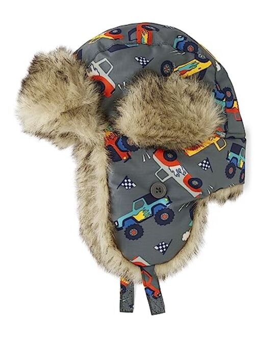 The Children's Place Boys' and Toddler Winter Trapper Kids Hat with Earflaps, Chin Strap and Faux Trim