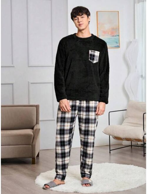 Men S Plaid Plush Pajamas Set