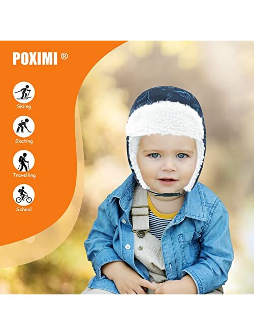 POXIMI Toddler Trapper Hat Baby Winter Hats Boys Windproof Snow Cap Girls Warm Earflap Sherpa Lined Caps for Kids