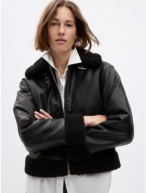 Gap Vegan Leather Sherpa-Trim Jacket