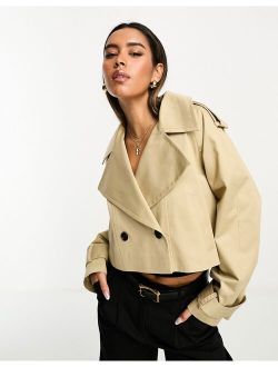 cropped trench coat in stone