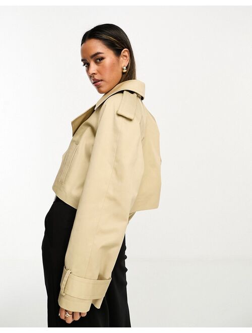 ASOS DESIGN cropped trench coat in stone