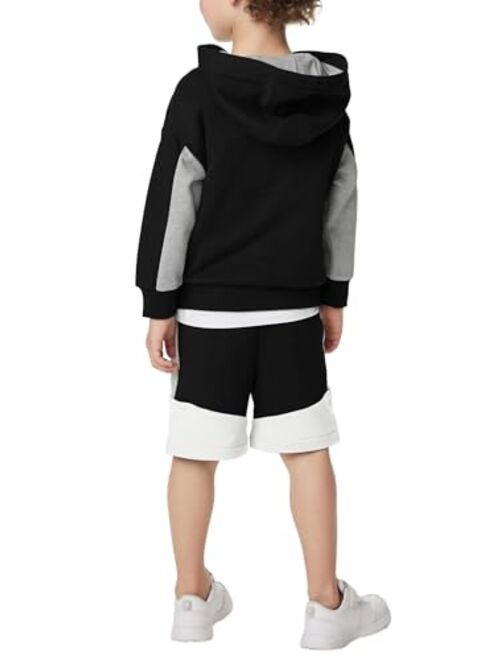 Haloumoning Boys 2 Piece Athletic Tracksuit Color Block Hoodie Sweatshirt Sports Shorts Outfit Sets
