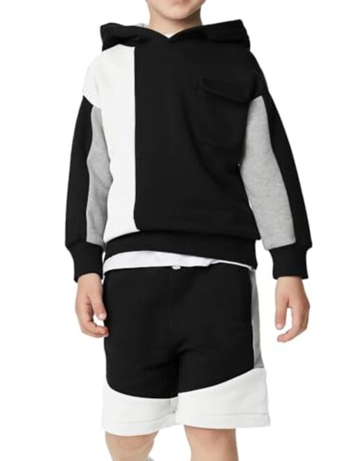 Haloumoning Boys 2 Piece Athletic Tracksuit Color Block Hoodie Sweatshirt Sports Shorts Outfit Sets
