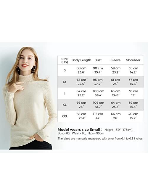 LINY XIN Women's Turtleneck 100% Merino Wool Fall Winter Long Sleeve Warm Soft Knitted Pullover Sweater Tops