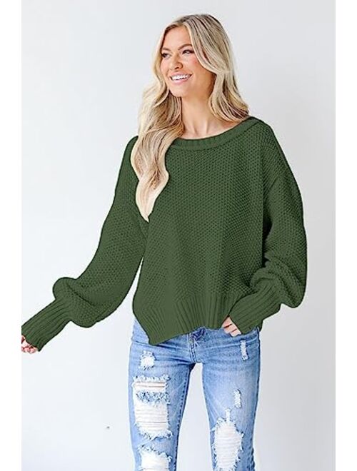 Saukole Womens Oversized Casual Sweaters Batwing Long Sleeve Crew Neck Chunky Ribbed Knit Pullover Loose Solid Jumper Tops Side Split