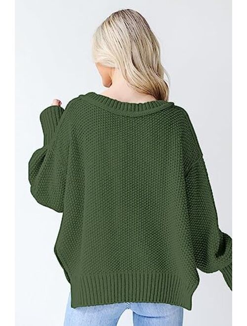 Saukole Womens Oversized Casual Sweaters Batwing Long Sleeve Crew Neck Chunky Ribbed Knit Pullover Loose Solid Jumper Tops Side Split