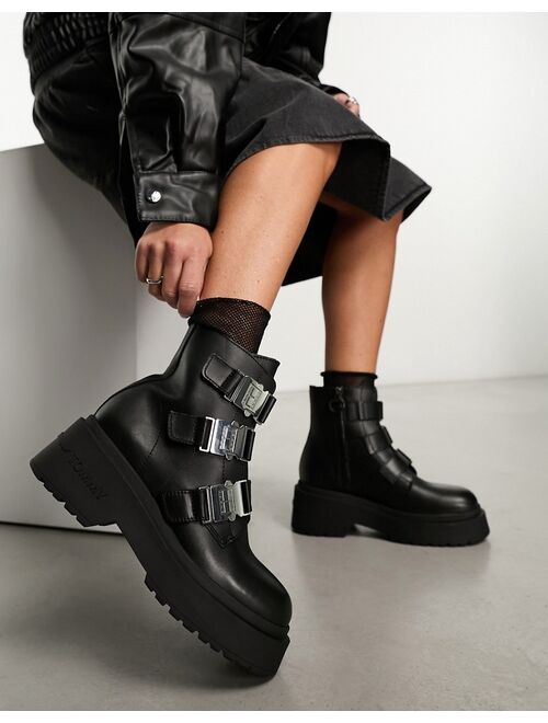 Tommy Jeans chunky hardware boots in black