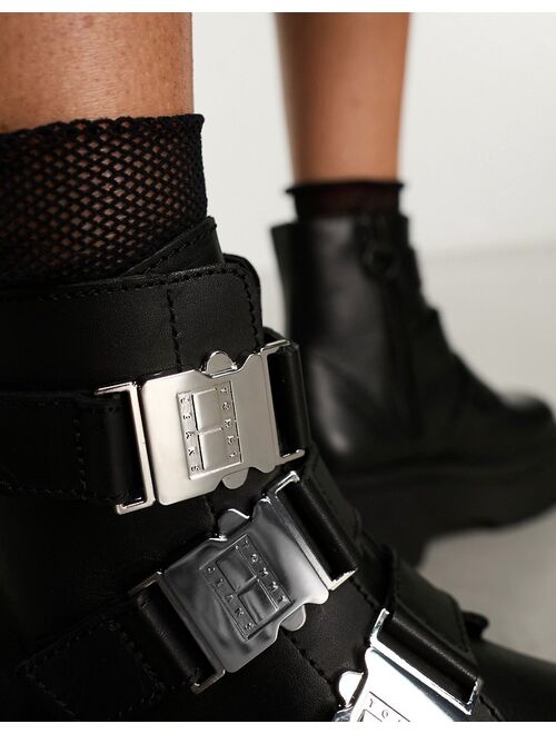 Tommy Jeans chunky hardware boots in black
