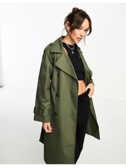 longline trench coat in dark khaki